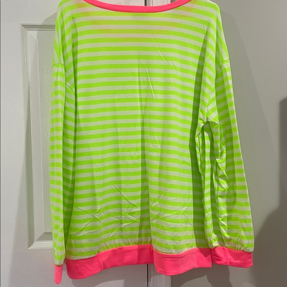 BiBi Neon Lime and Hot Pink Striped Top Size XL NWOT - Picture 3 of 7